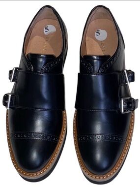 Halogen Shoes Mara Black Buckle Oxford Platform Monk Strap Size 5